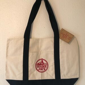 Trader Joe's Cream and Black Tote Bag